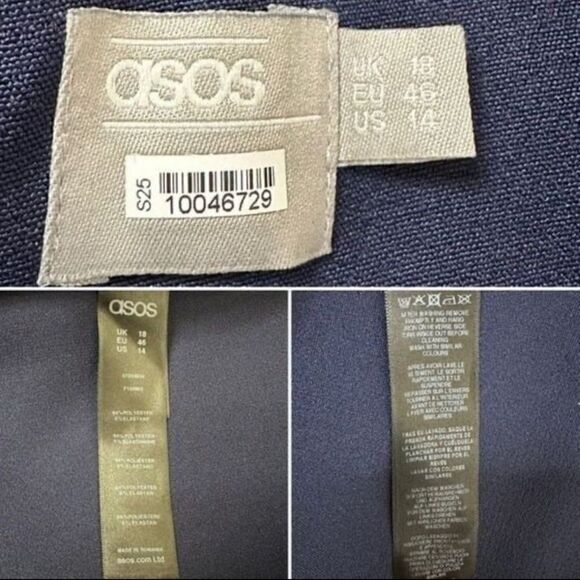 Asos Navy Blue Double V Ruffle Wrap Midi Dress, Size 14 - Picture 8 of 12